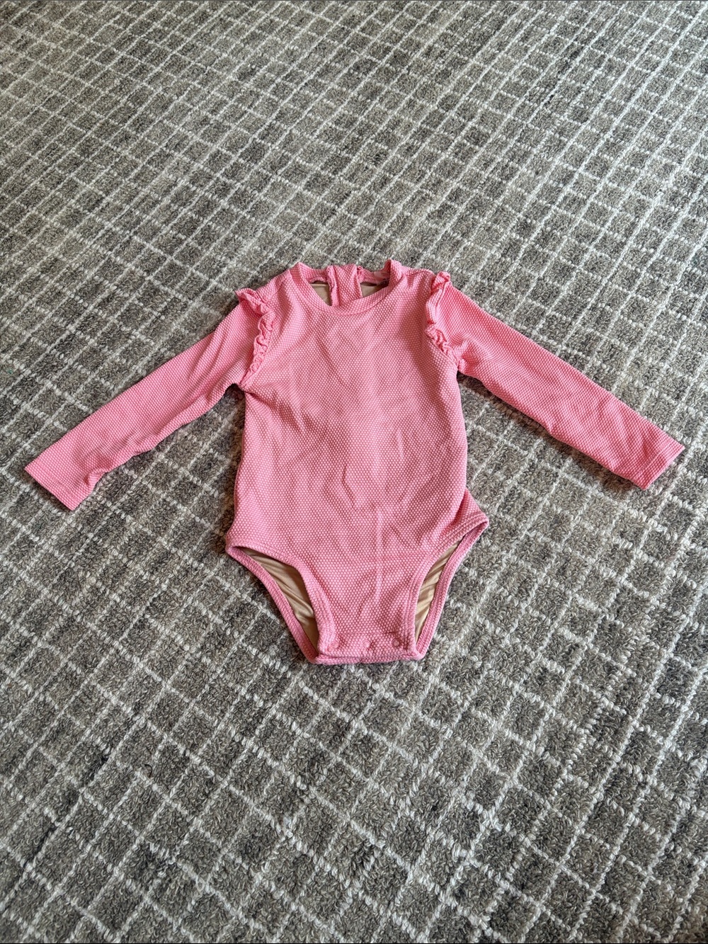 Old Navy Pink Long-Sleeve Ruffle Shoulder Swim One-Piece (Size 18-24 mo)